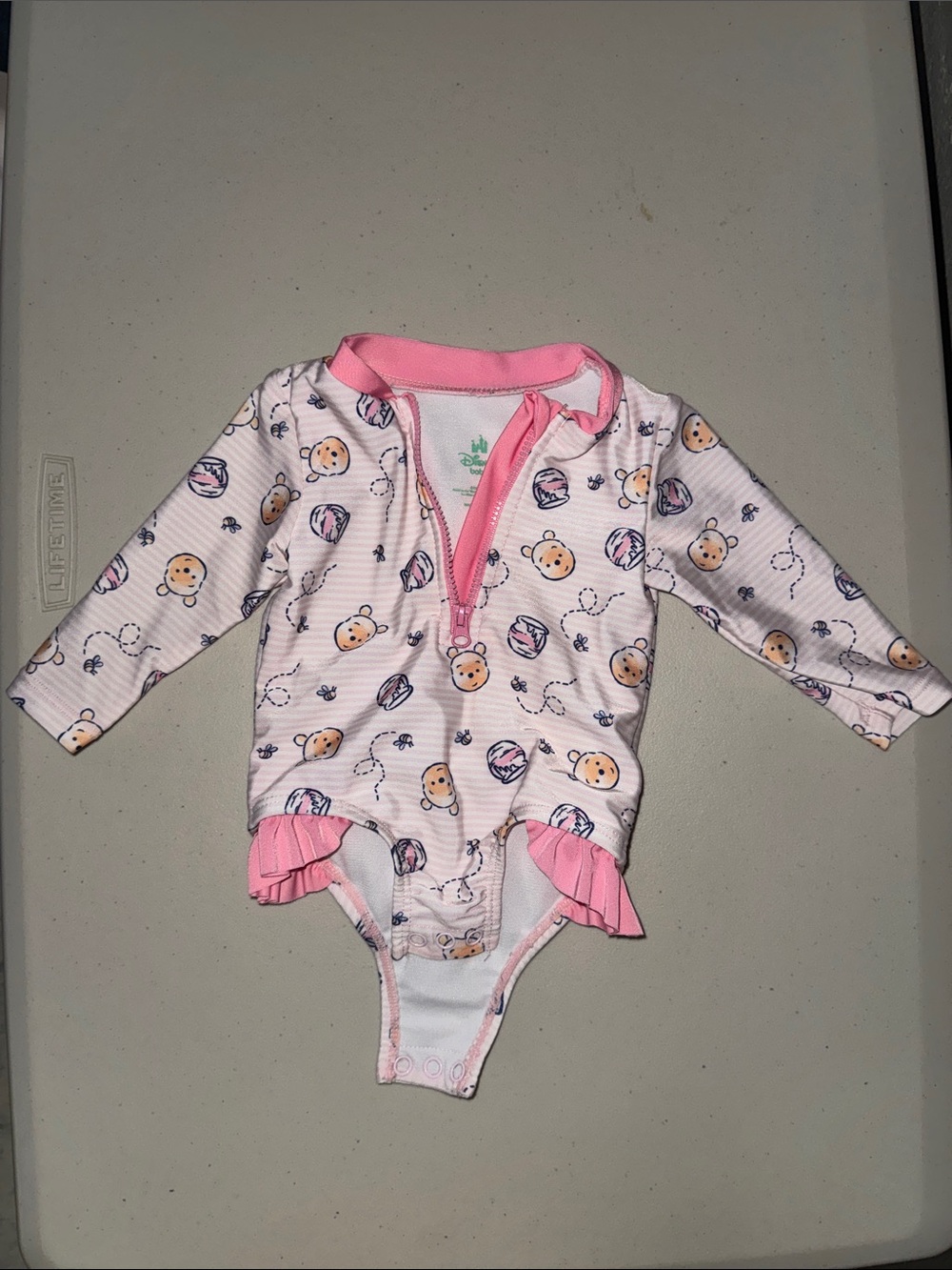 Disney Pink Long-Sleeve One-Piece Swim Suit with Character Print